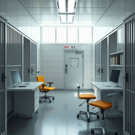 Imagen de una celda penitenciaria moderna con mobiliario ergon√≥mico y luz natural.